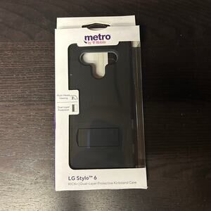 New Metro by T-Mobile LG Stylo 6 Kick+ Dual-Layer Kickstand Phone Case Black